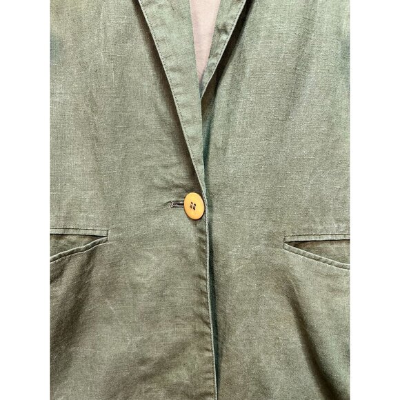 Adolfo International Womens Linen Oversize Jacket Long Sleeve Size M Olive Green - Picture 7 of 11